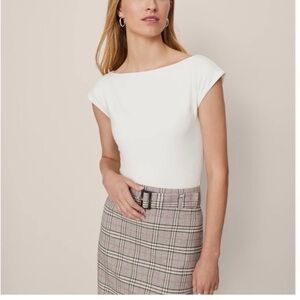 Ann Taylor Ivory Boatneck Cap Sleeve Top